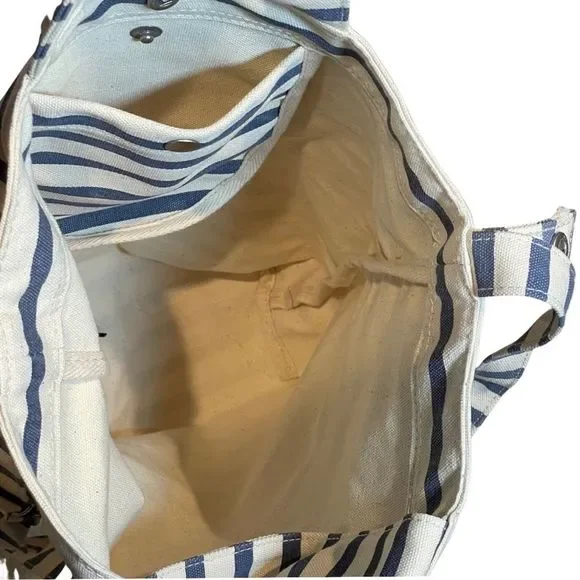 BAGGU Shoulder Tote Duck Bag, Blue & Cream Striped w/adjustable drop length - Picture 5 of 9